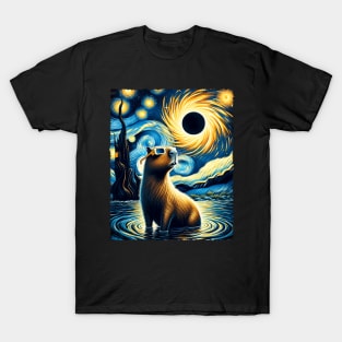 Capybara Eclipse Expedition: Stylish Tee Featuring Serene Capybaras T-Shirt